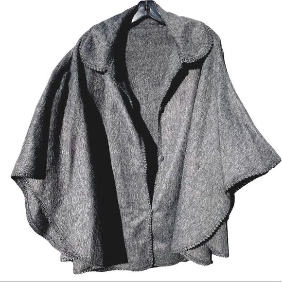Alpaca Camargo Peru Wool Poncho Sweater Shawl Cocoon Oversized Boho Gray OS - Picture 4 of 9